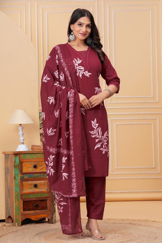 Maroon Buy women printed pure cotton straight kurta_