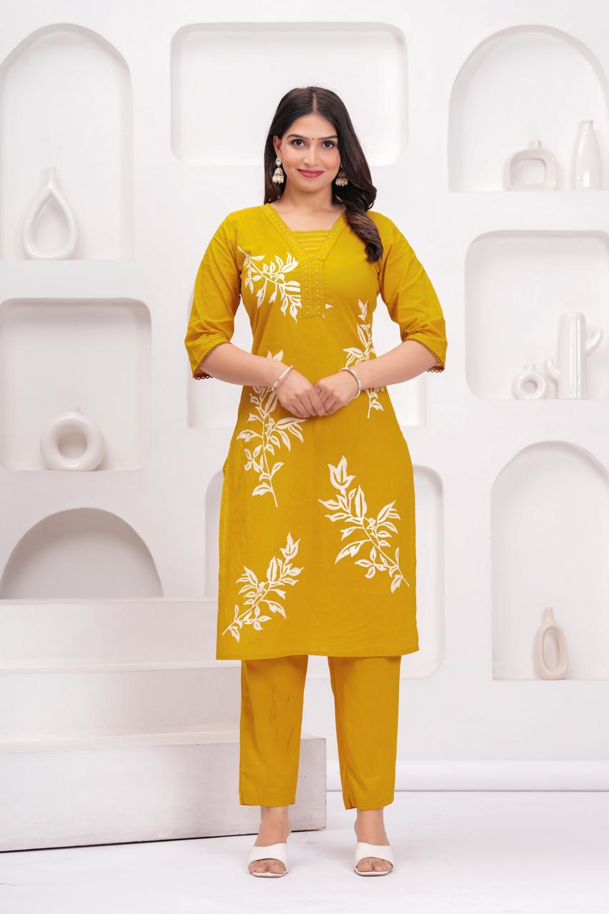 Yellow Buy women printed Pure Cotton Straight Kurta_