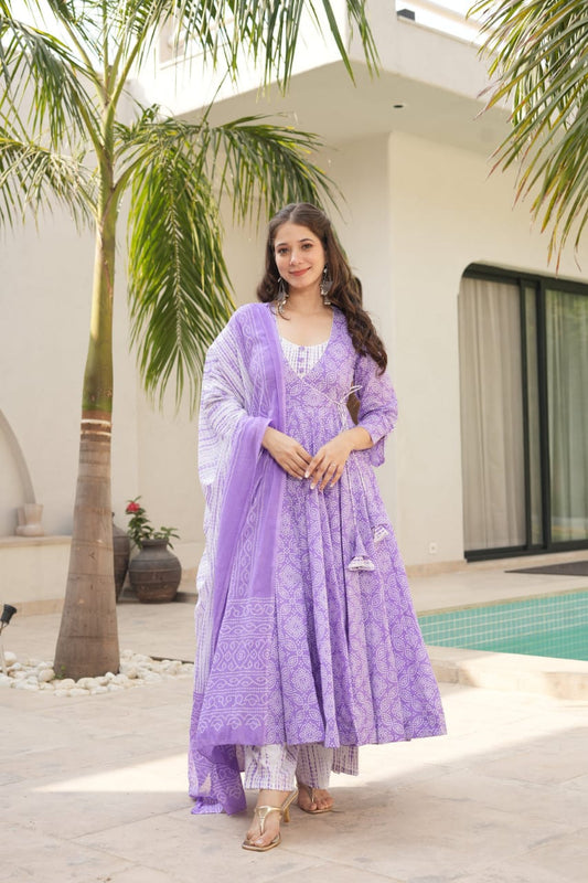 The kapas women purpal cotton anarkali with duptta set