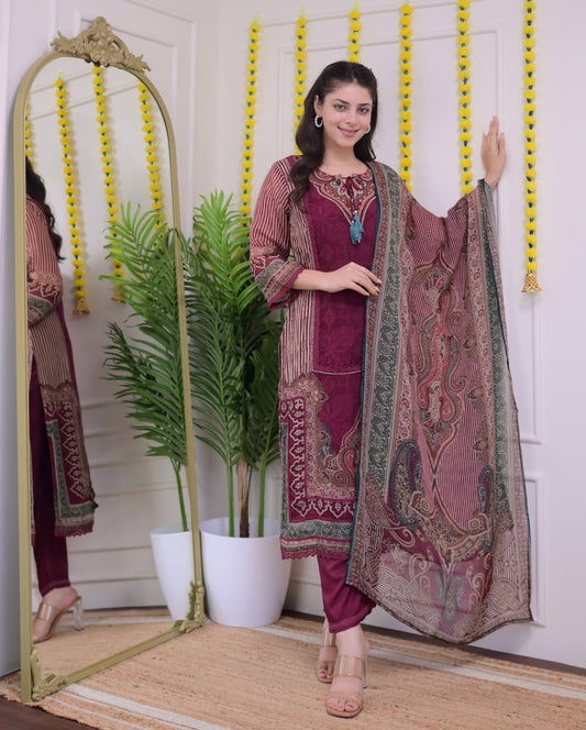 MAROON HANDWORK PAKISTANI ORGANZA SUIT Set