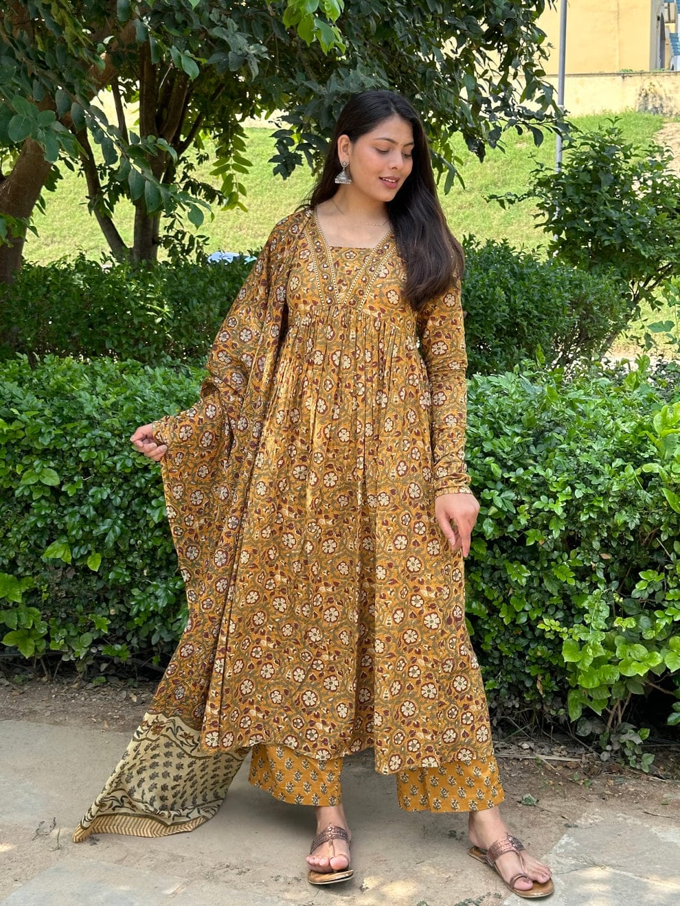 Mustard  Anarkali Suit Set