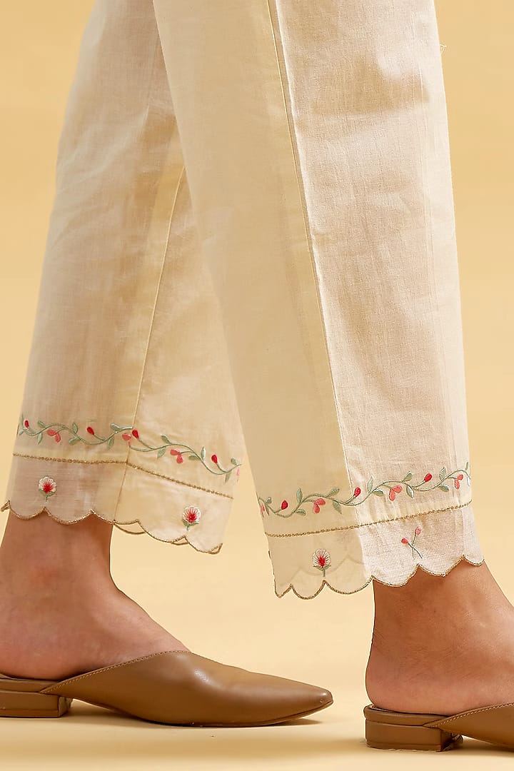 White Embroidered Cotton Kurta and Pant Set