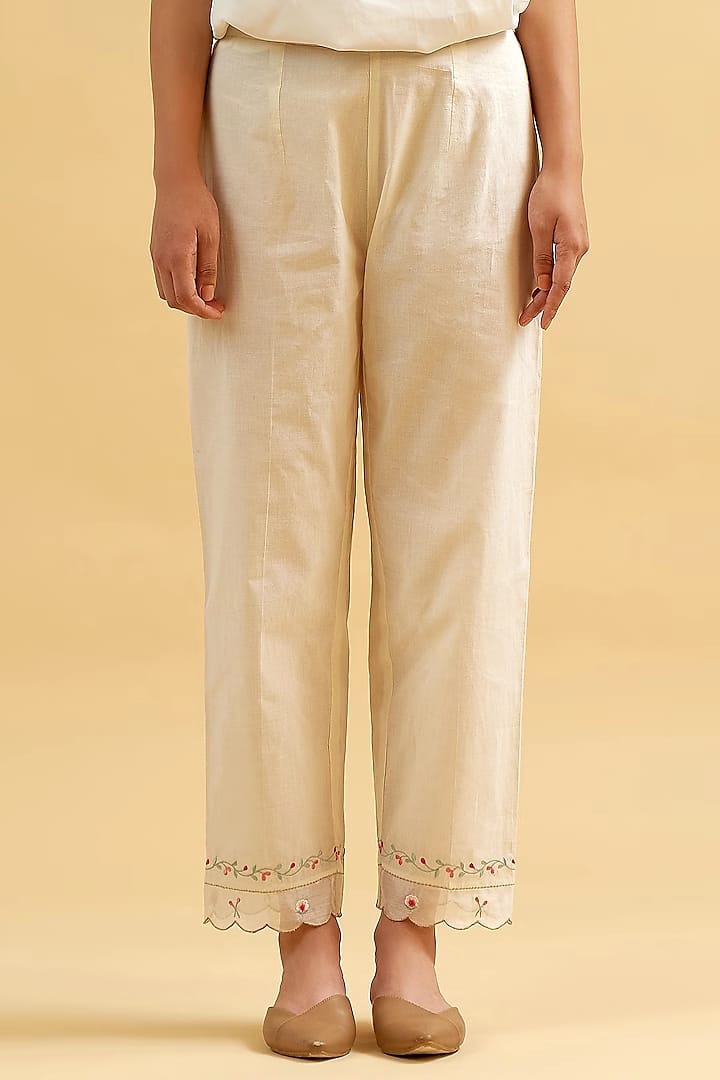 White Embroidered Cotton Kurta and Pant Set